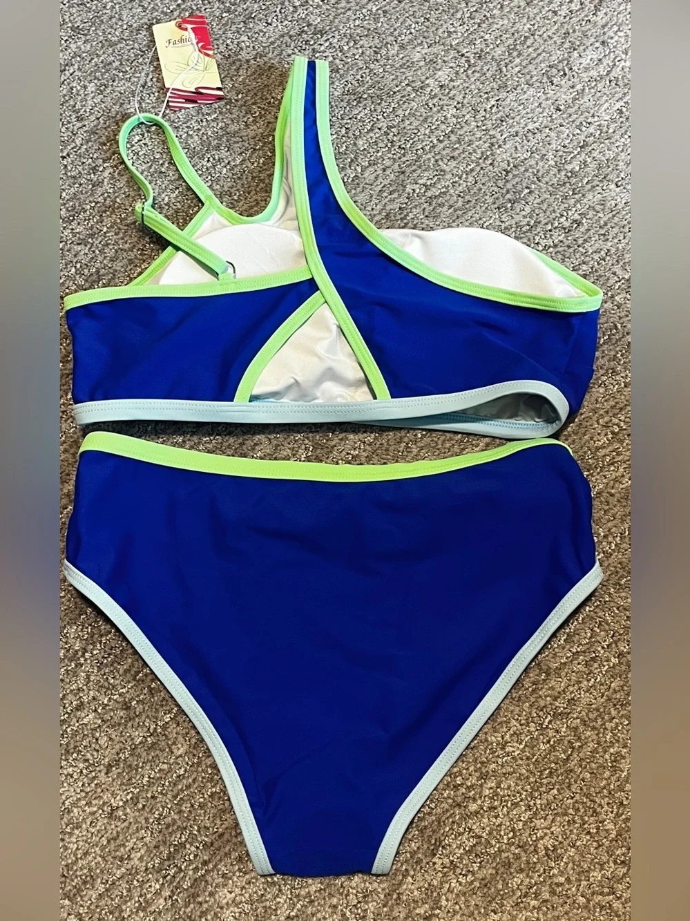 Two Piece One Shoulder Bathing Suit with Chest Pad (13-14Y) 1264/10-1
